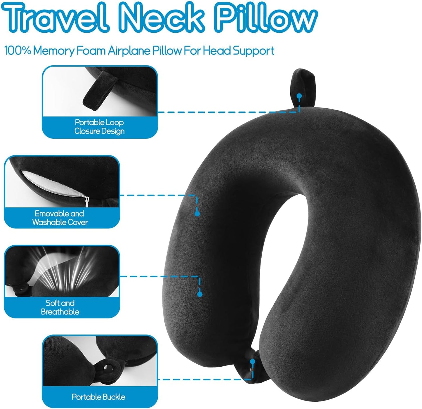 Memory Foam Travel Neck Pillow – Comfortable Head & Neck Support