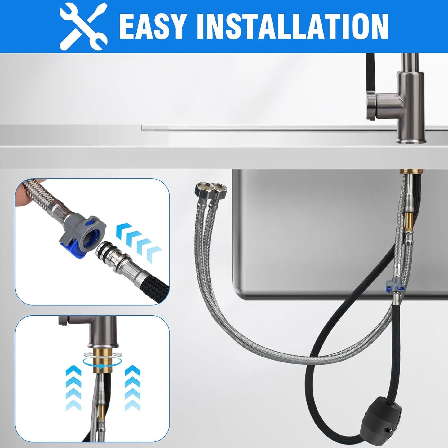 Kitchen Mixer Tap with Extendable Spray Head, 4-Mode Flow, Aerator & Filter – UK Standard (G1/2)