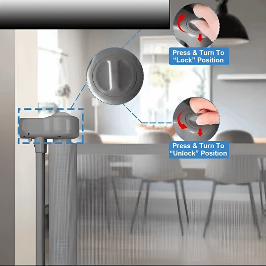 Retractable Baby & Pet Safety Gate Grey, 140cm Wide x 86cm Tall