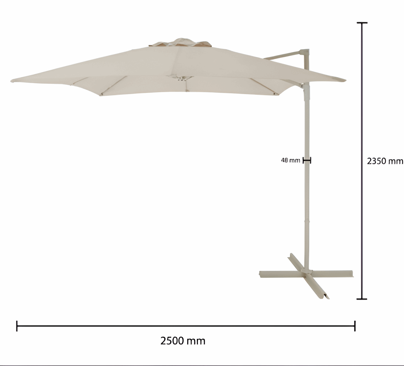 Garden Parasol Beige 2.5m Cantilever Umbrella with Crank Lift