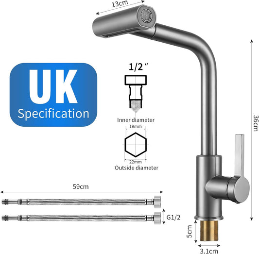Kitchen Mixer Tap with Extendable Spray Head, 4-Mode Flow, Aerator & Filter – UK Standard (G1/2)