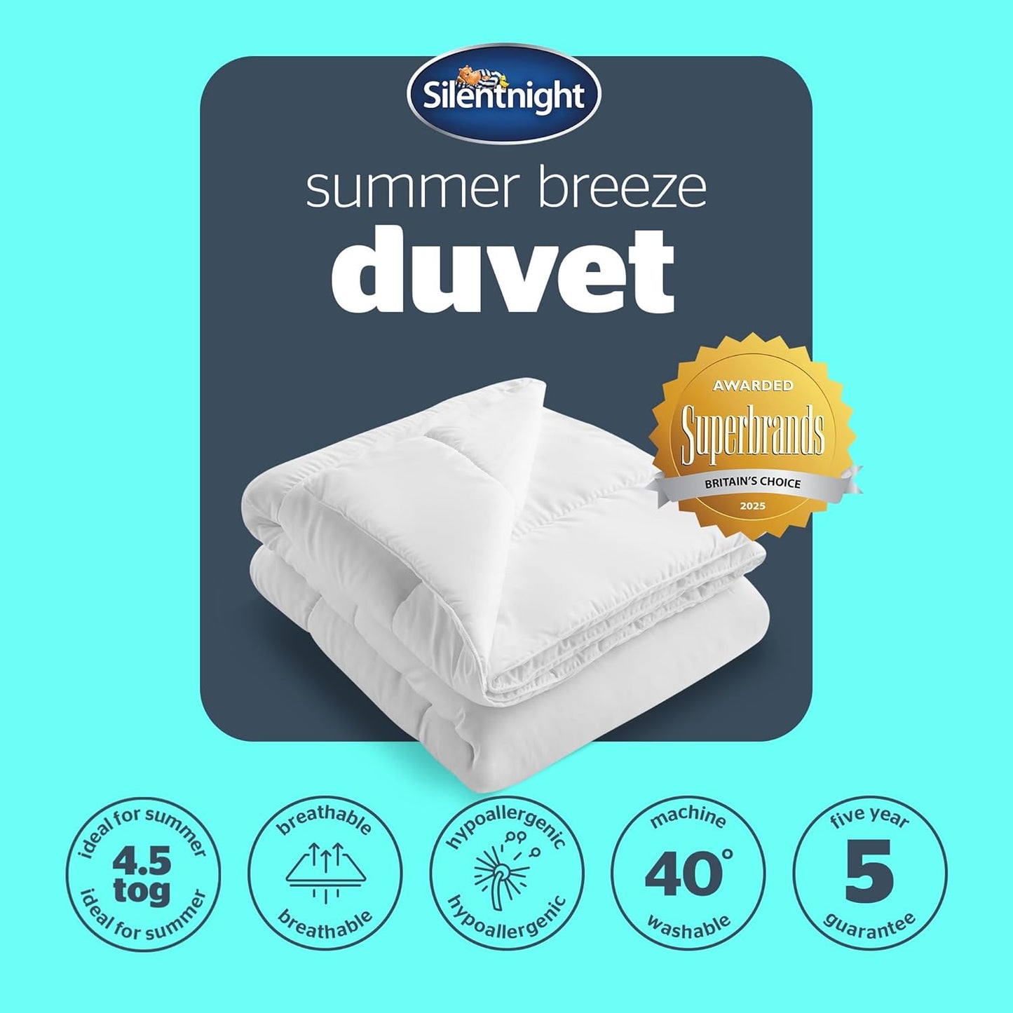 Silentnight Cooler Summer Single Duvet 4.5 Tog – Lightweight Hypoallergenic and Machine Washable Summer Duvet Quilt – Single, White