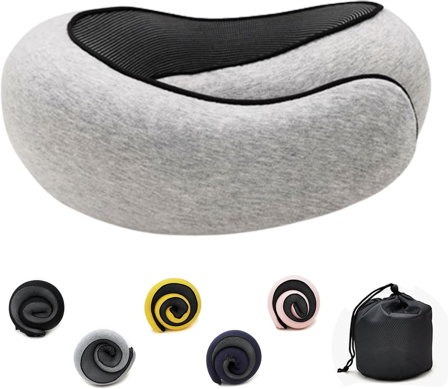 Adjustable Travel Neck Pillow, Memory Foam Cotton, Foldable, Light Grey