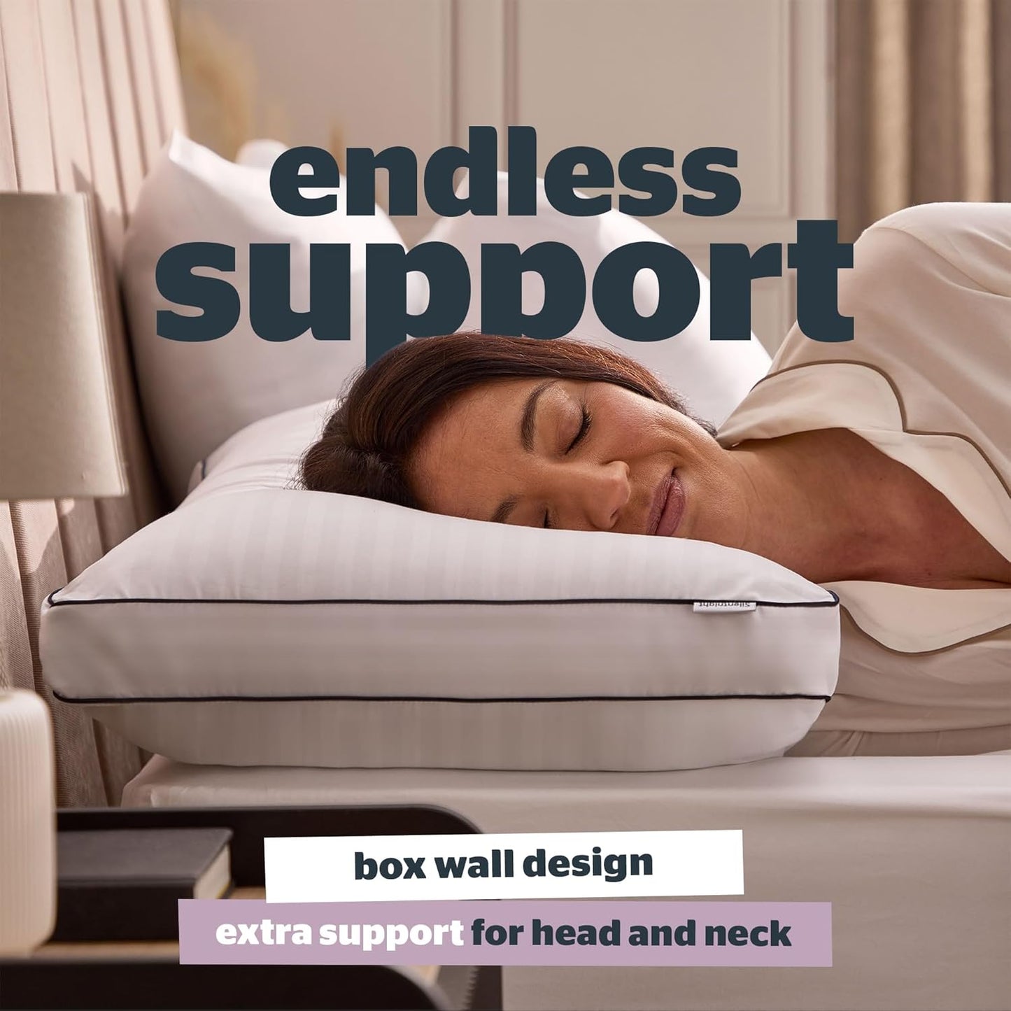 Silentnight Luxury Hotel Collection Box Support Pillow - Hotel Quality Back and Side Sleeper Pillow with Box Wall Design for Extra Head, Neck and Shoulder Support - Pack of 1