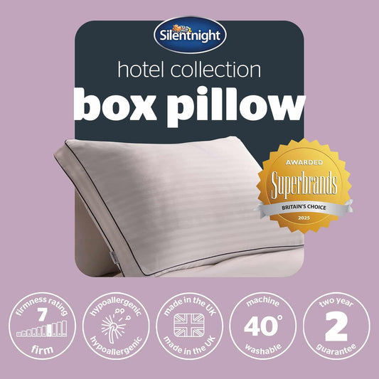 Silentnight Luxury Hotel Collection Box Support Pillow - Hotel Quality Back and Side Sleeper Pillow with Box Wall Design for Extra Head, Neck and Shoulder Support - Pack of 1