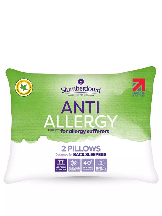 Slumberdown Anti-Allergy Medium Pillows Pack of 2 - White