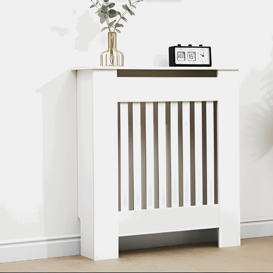 White Radiator Cover – Small Size with Modern Vertical Slats