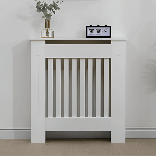 White Radiator Cover – Small Size with Modern Vertical Slats