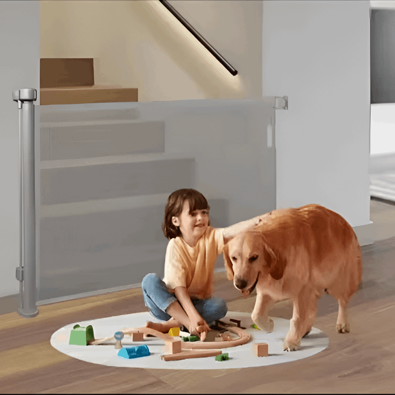 Retractable Baby & Pet Safety Gate Grey, 140cm Wide x 86cm Tall