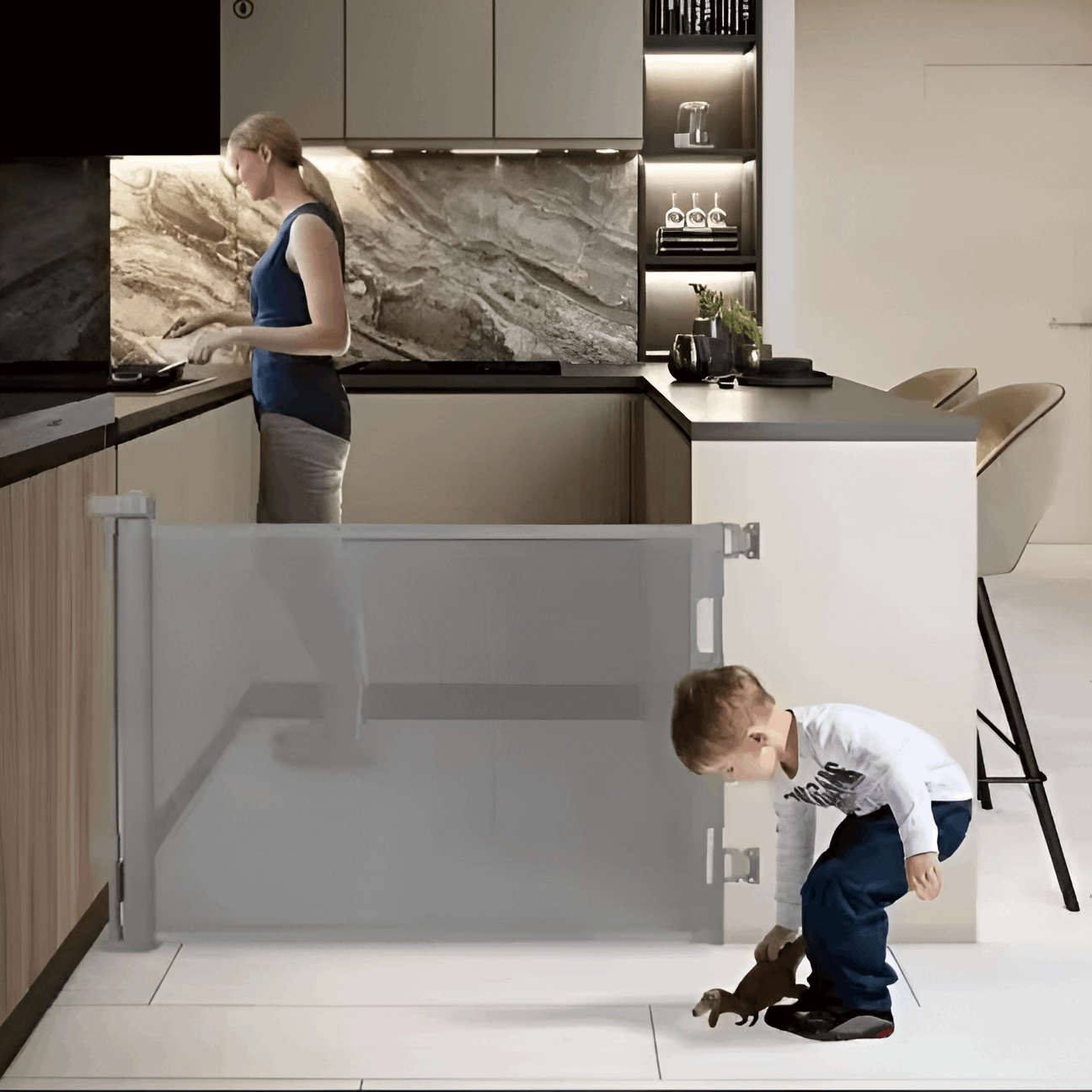 Retractable Baby & Pet Safety Gate Grey, 140cm Wide x 86cm Tall