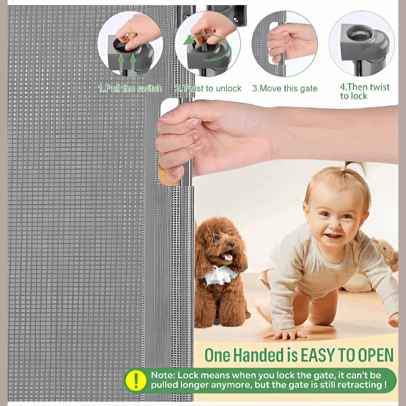 Retractable Baby & Pet Safety Gate Grey, 140cm Wide x 86cm Tall