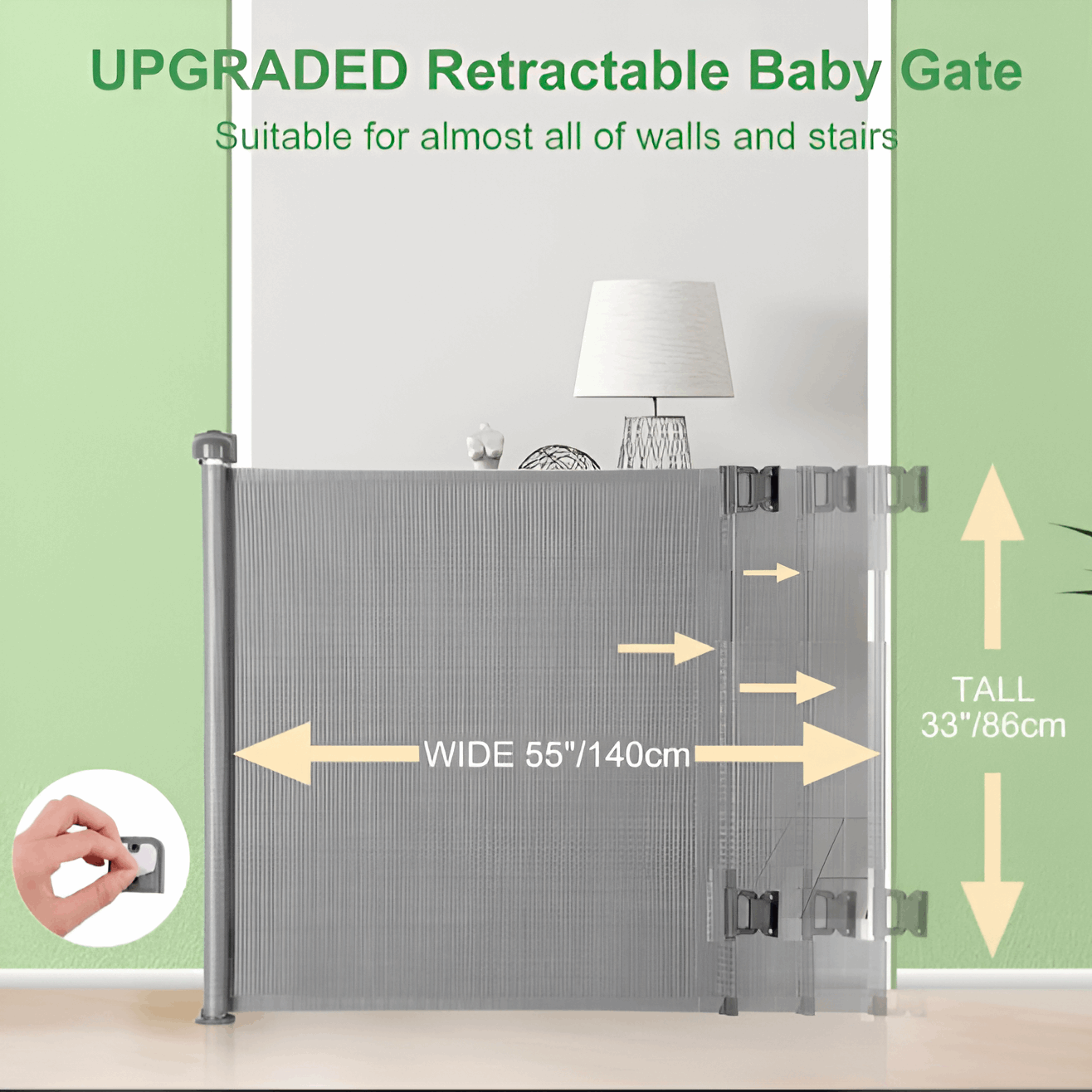 Retractable Baby & Pet Safety Gate Grey, 140cm Wide x 86cm Tall