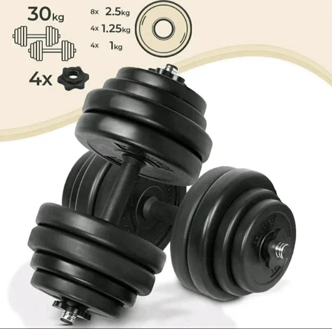 30kg Adjustable Dumbbell Set with Bar & Spinlock Collars