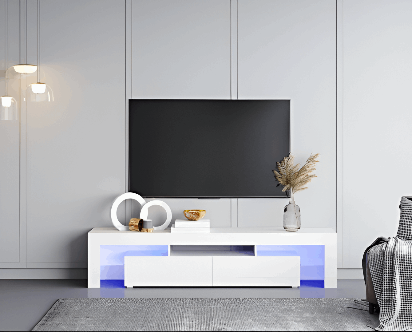 Meander White Gloss 200cm TV Media Unit LED Fits up to 80” TVs 08020009J