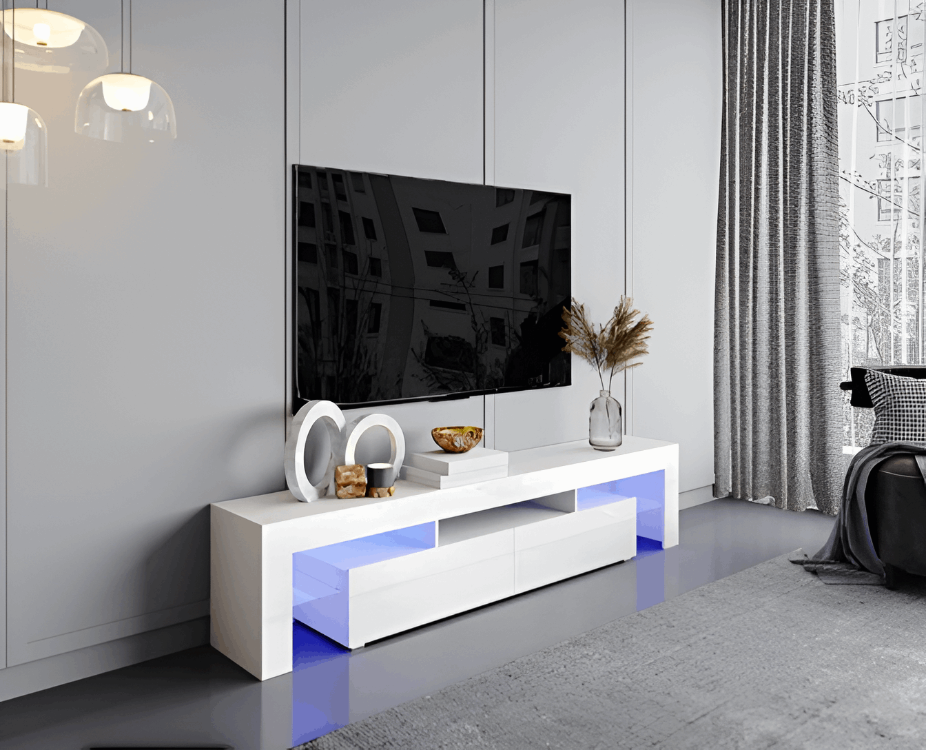 Meander White Gloss 200cm TV Media Unit LED Fits up to 80” TVs 08020009J