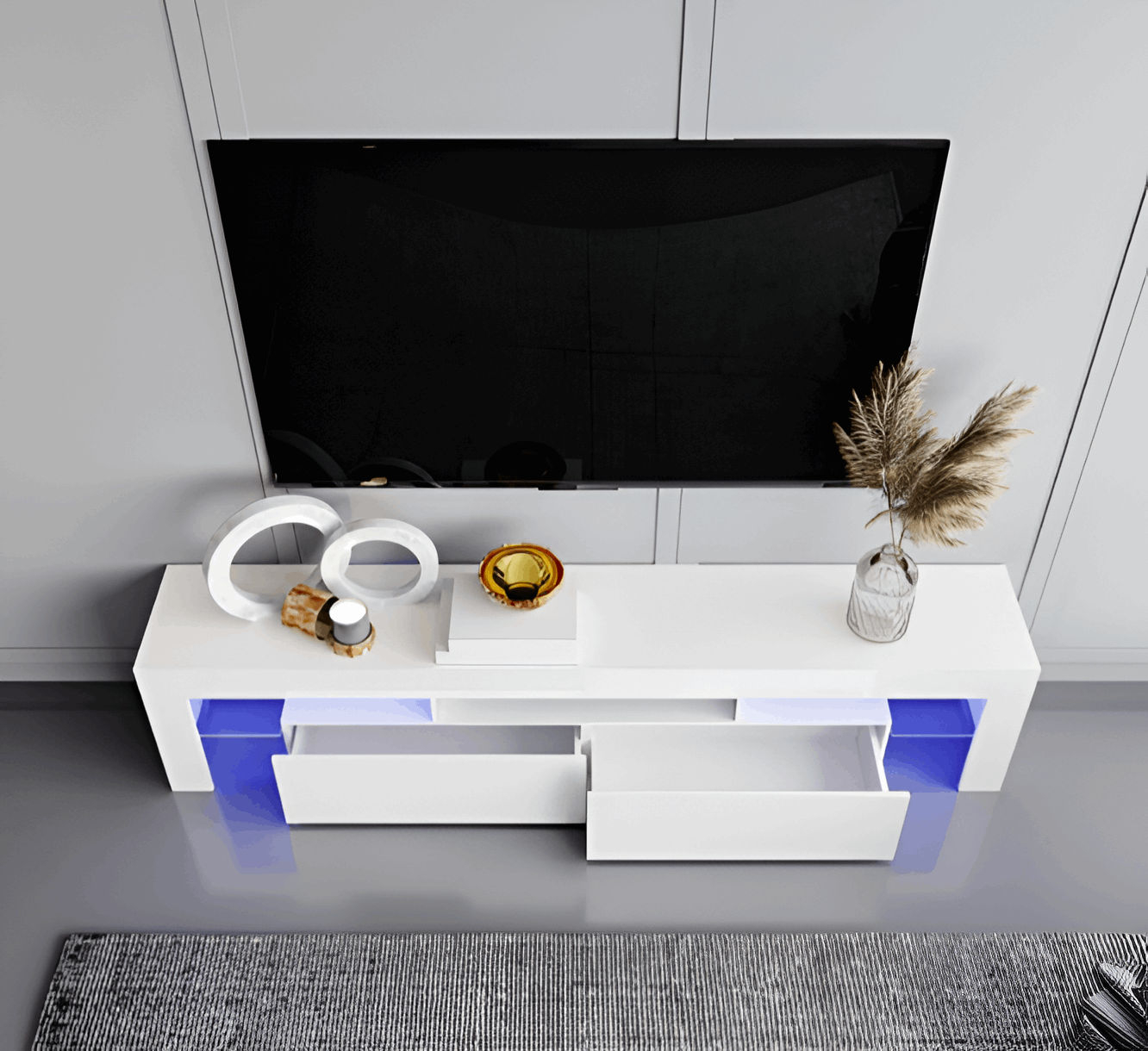 Meander White Gloss 200cm TV Media Unit LED Fits up to 80” TVs 08020009J