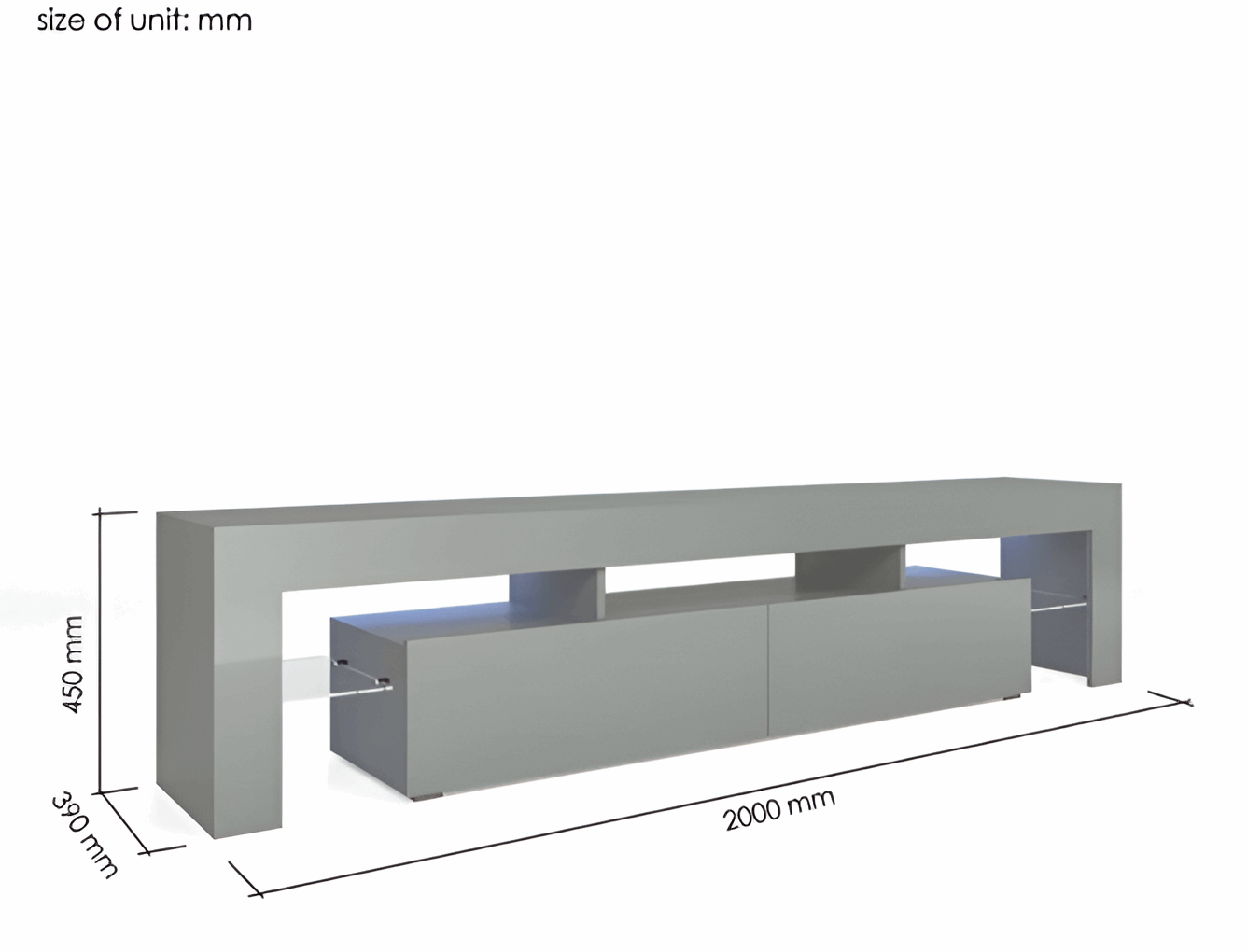Meander White Gloss 200cm TV Media Unit LED Fits up to 80” TVs 08020009J
