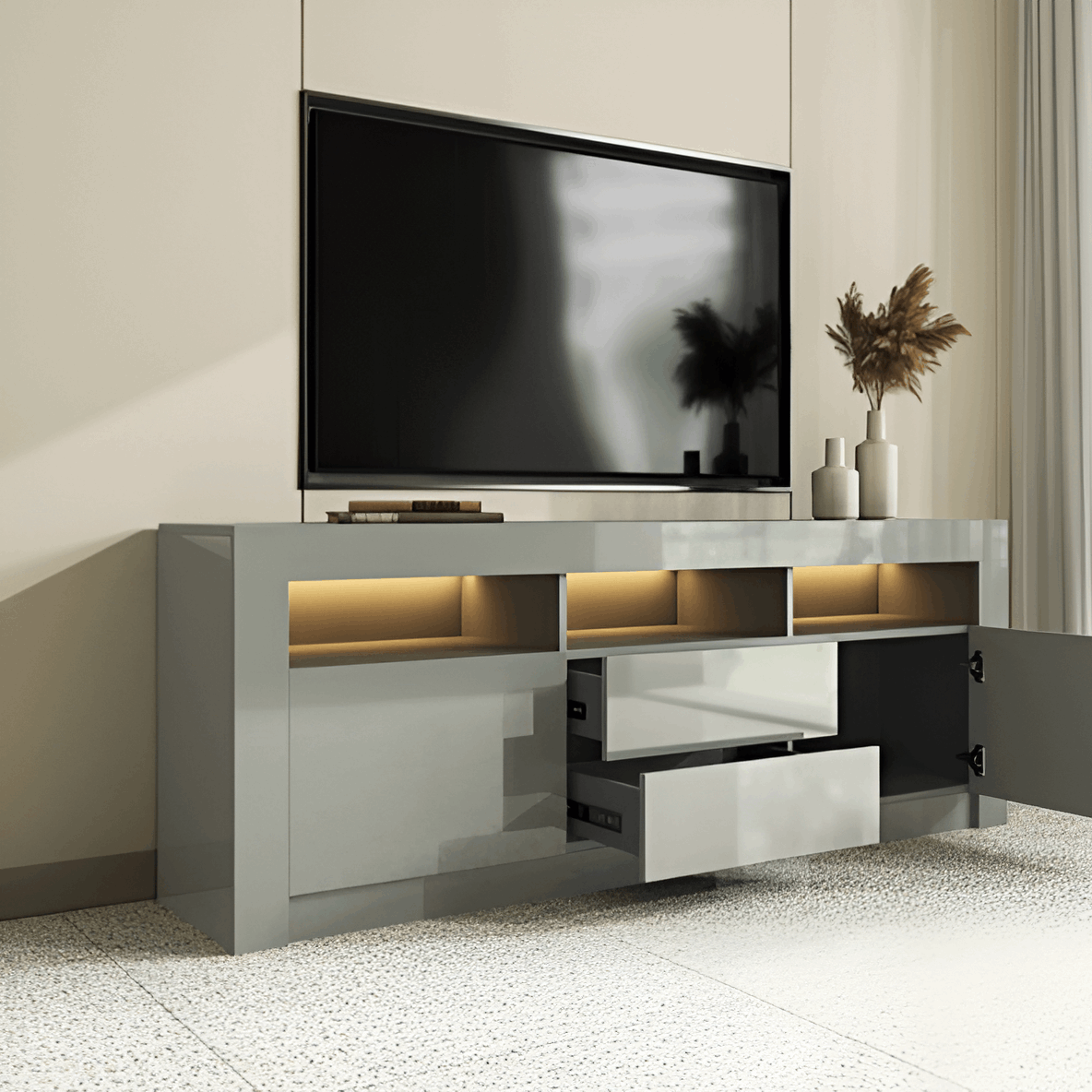 Grey Gloss LED TV Stand & Media Unit Fits TVs Up to 65” 08020035J