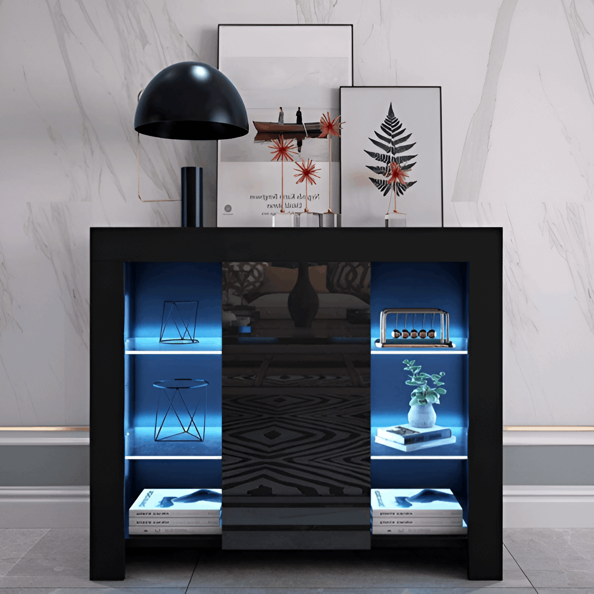 Modern Black Gloss Sideboard Cabinet with LED Lighting 08030004