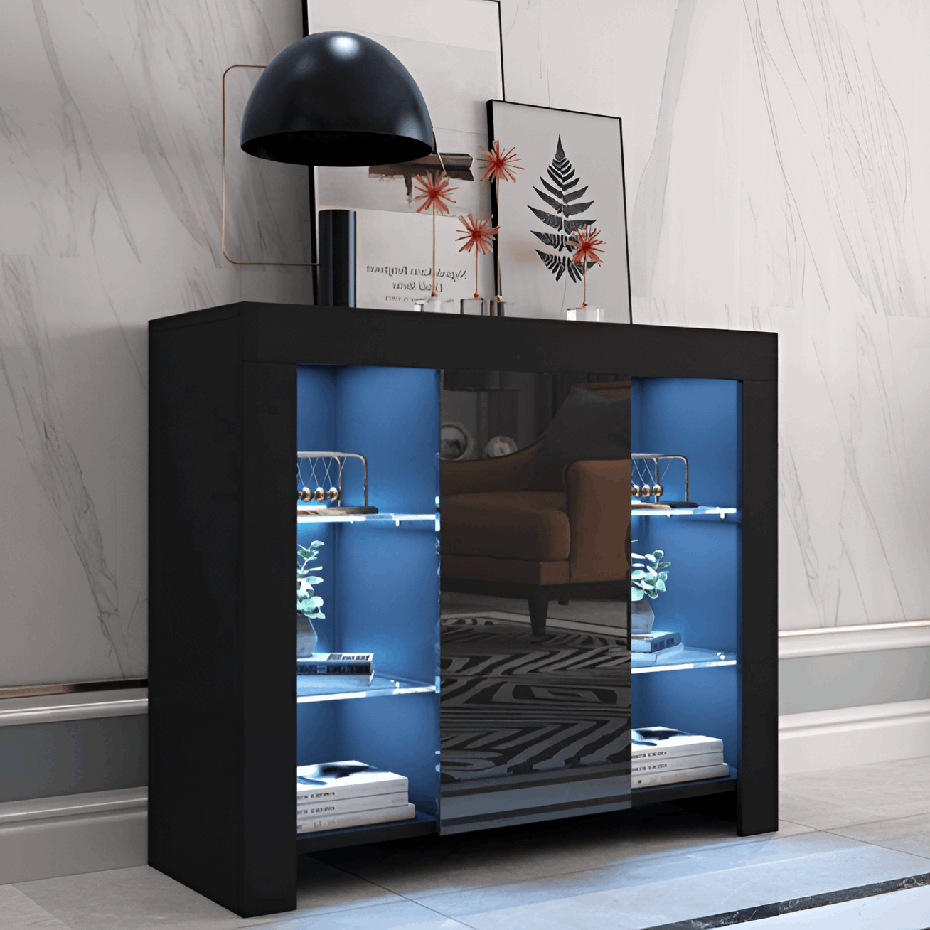 Modern Black Gloss Sideboard Cabinet with LED Lighting 08030004