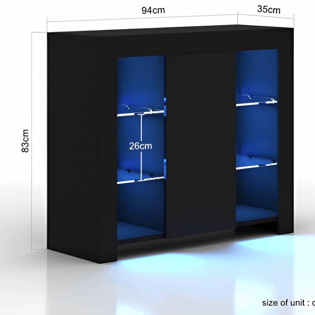 Modern Black Gloss Sideboard Cabinet with LED Lighting 08030004