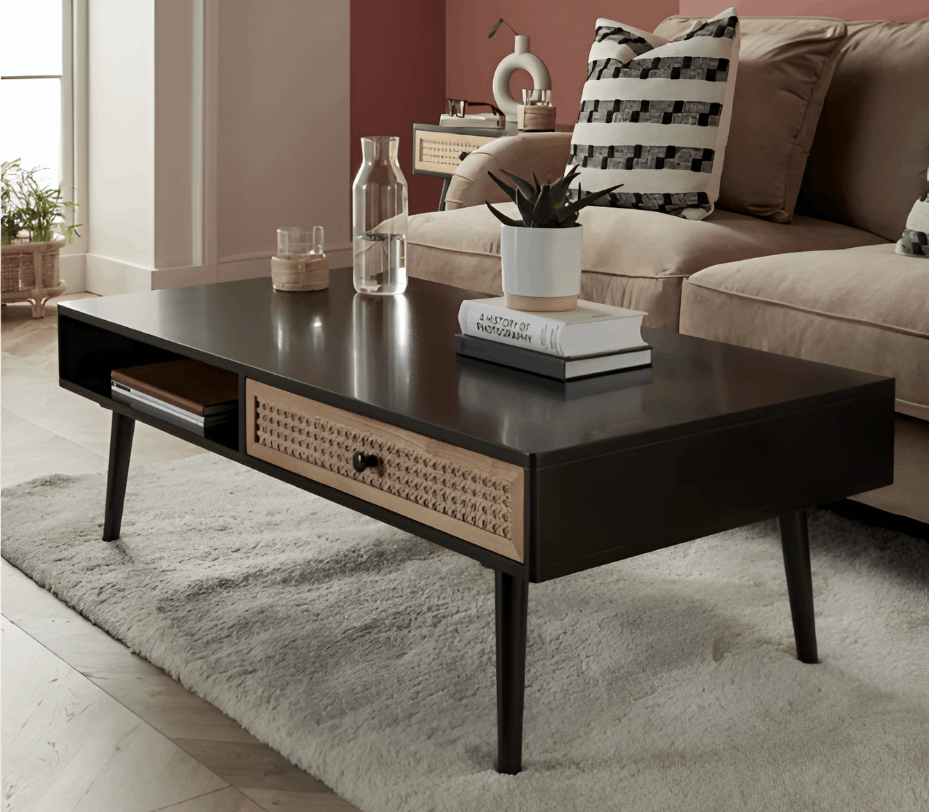 Leona Black Rattan Effect Coffee Table