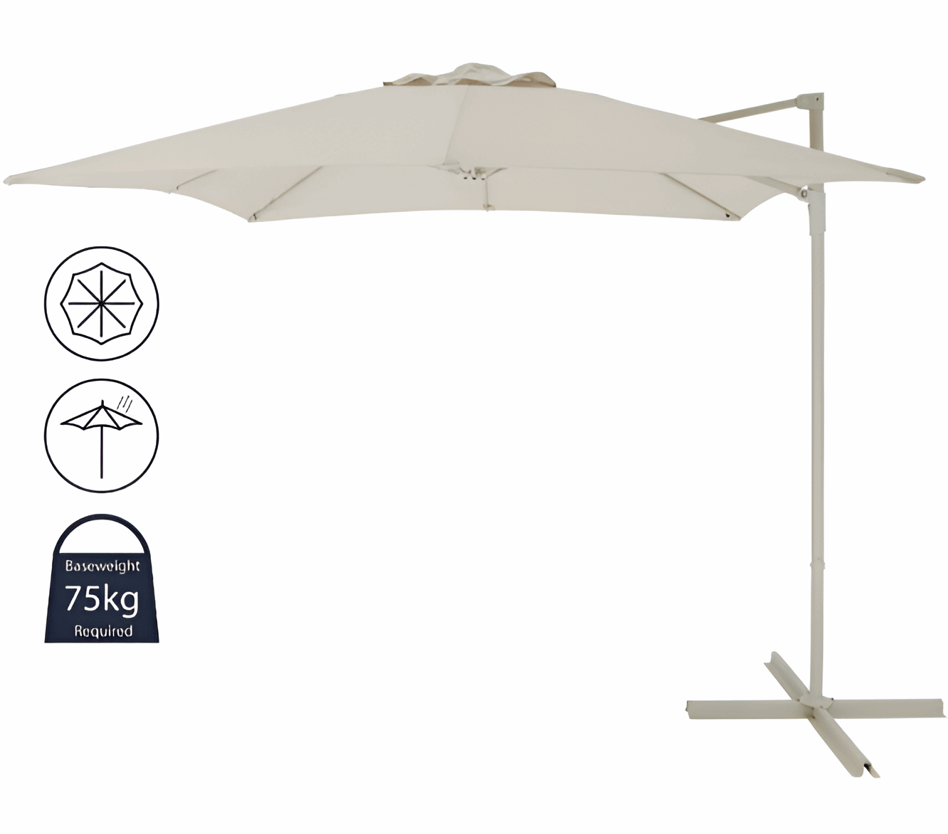 Garden Parasol Beige 2.5m Cantilever Umbrella with Crank Lift