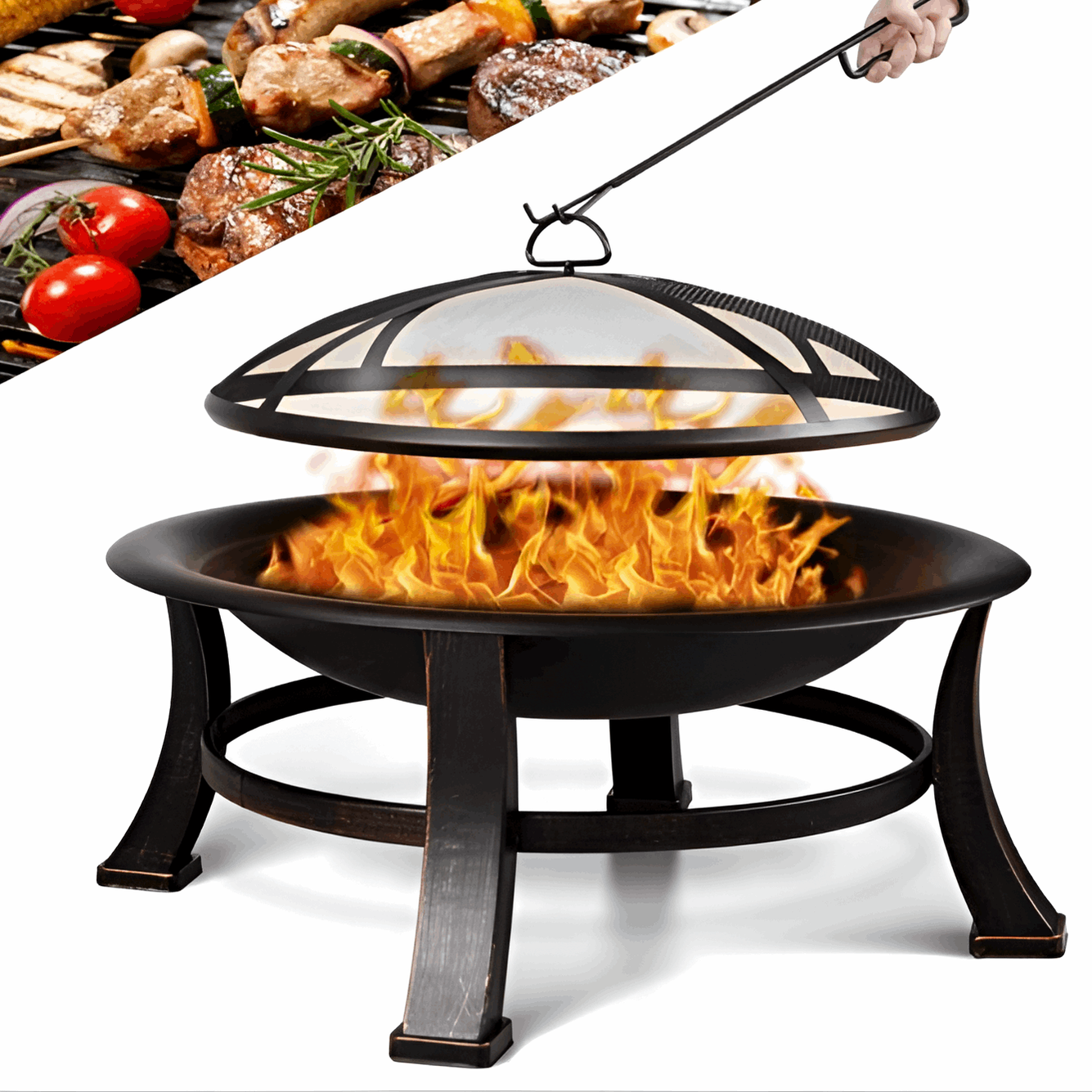 Garden Fire Pit BBQ Grill – 30” Round Fire Bowl (CG60)