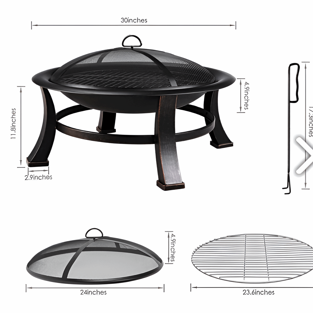 Garden Fire Pit BBQ Grill – 30” Round Fire Bowl (CG60)