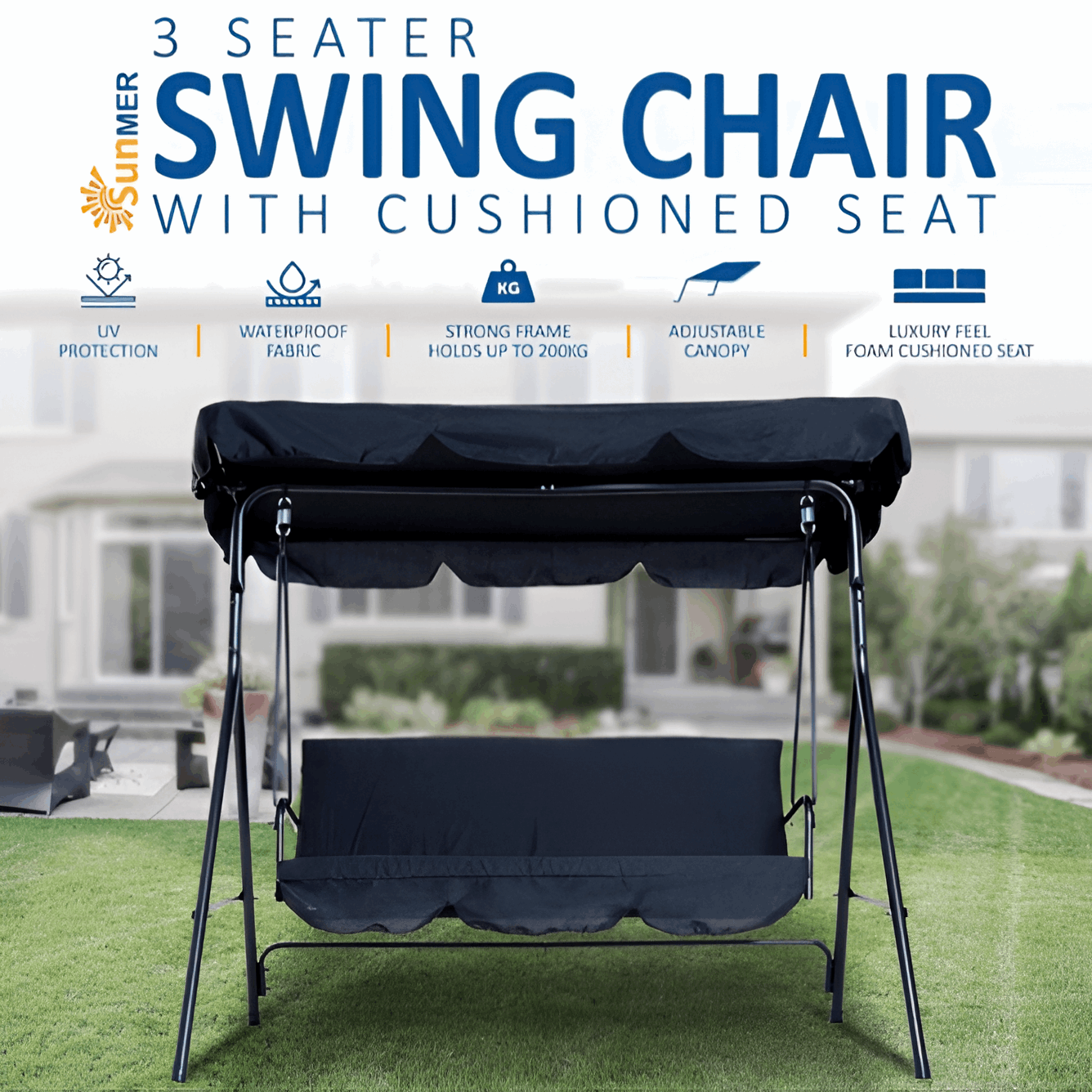 Garden Swing Hammock 3 Seater with Canopy – M320J