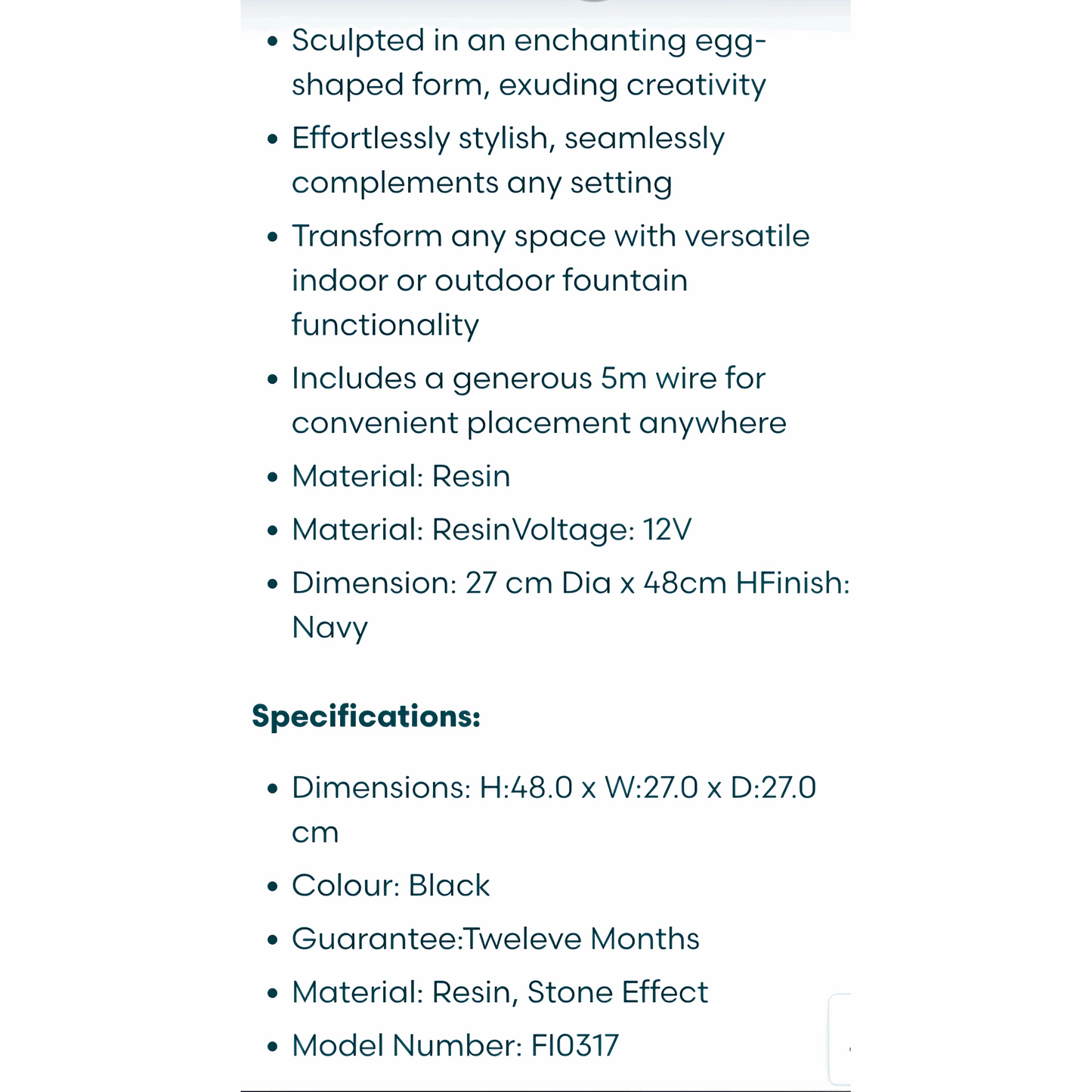 Garden Water Feature Fountain | Egg Shaped | Electric with LED FI0317