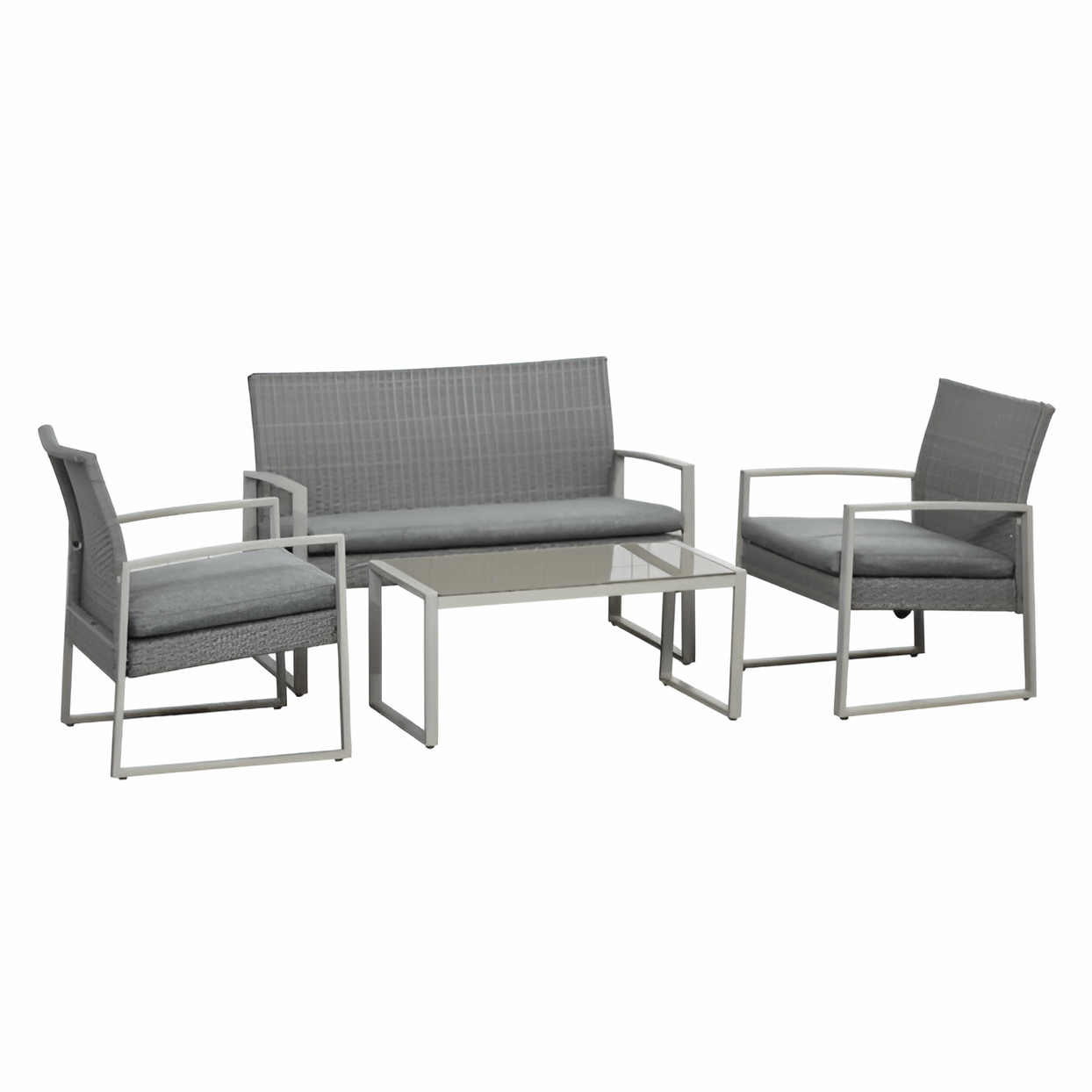 Garden Rattan Wicker 4-Piece Sofa Set Grey