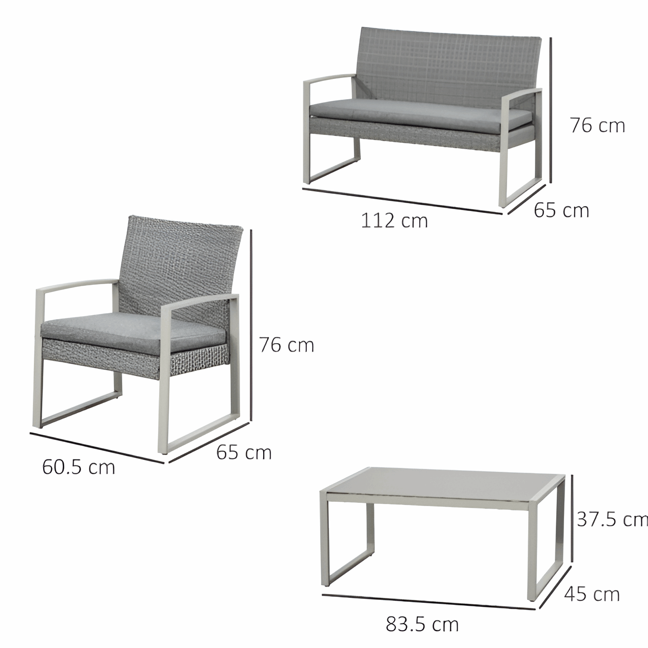 Garden Rattan Wicker 4-Piece Sofa Set Grey