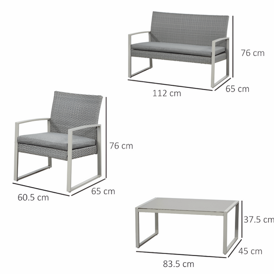 Garden Rattan Wicker 4-Piece Sofa Set Grey