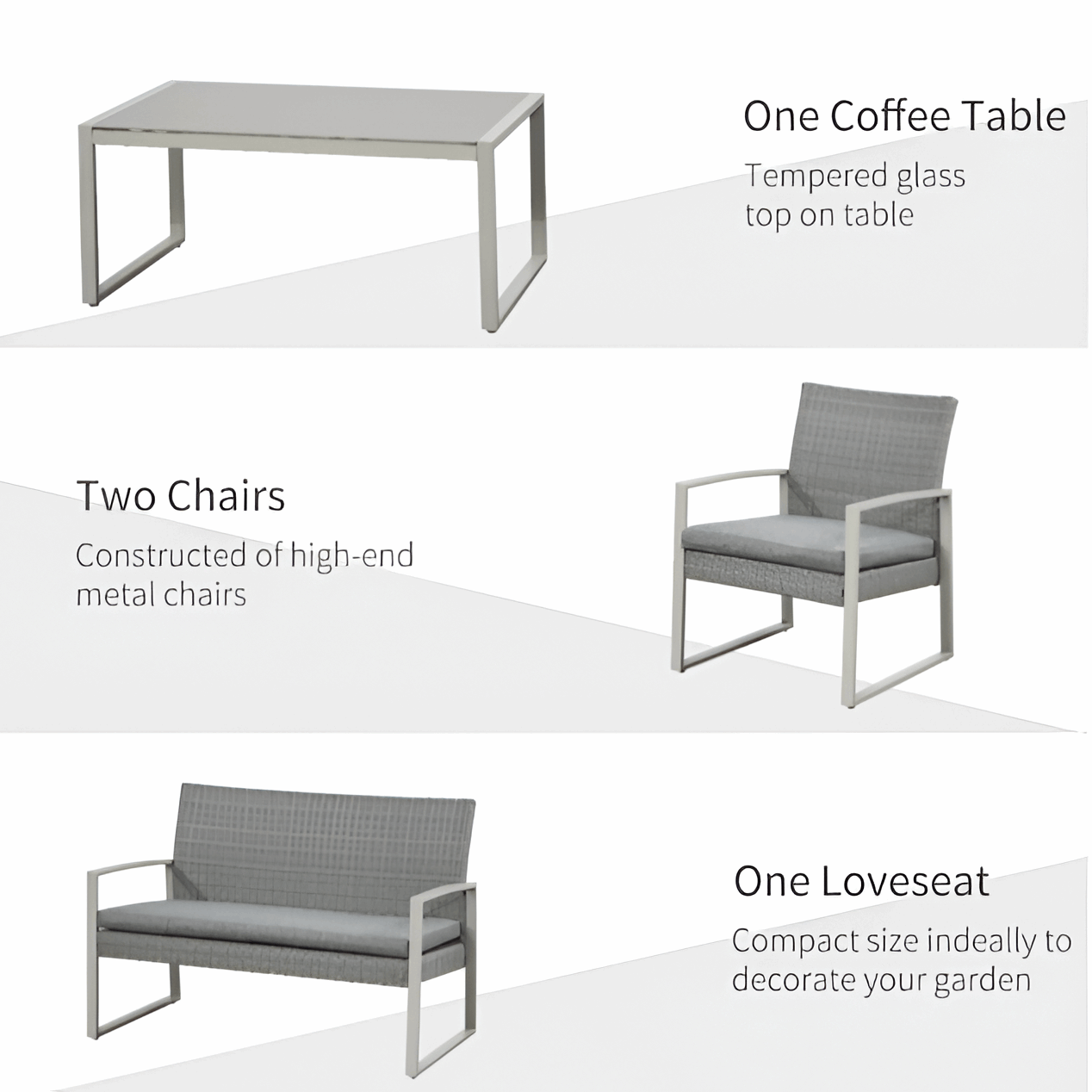 Garden Rattan Wicker 4-Piece Sofa Set Grey