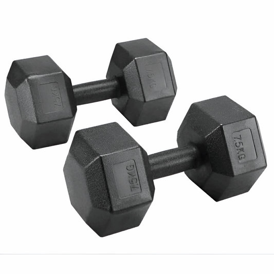 Hex Dumbbells 2 x 7.5kg (Pair) – Solid Rubber Coated Hand Weights