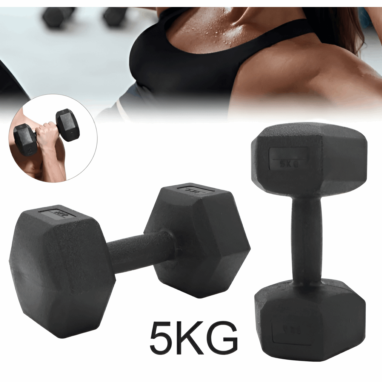 Hexagonal 5kg Dumbbell Pair – Total 10kg