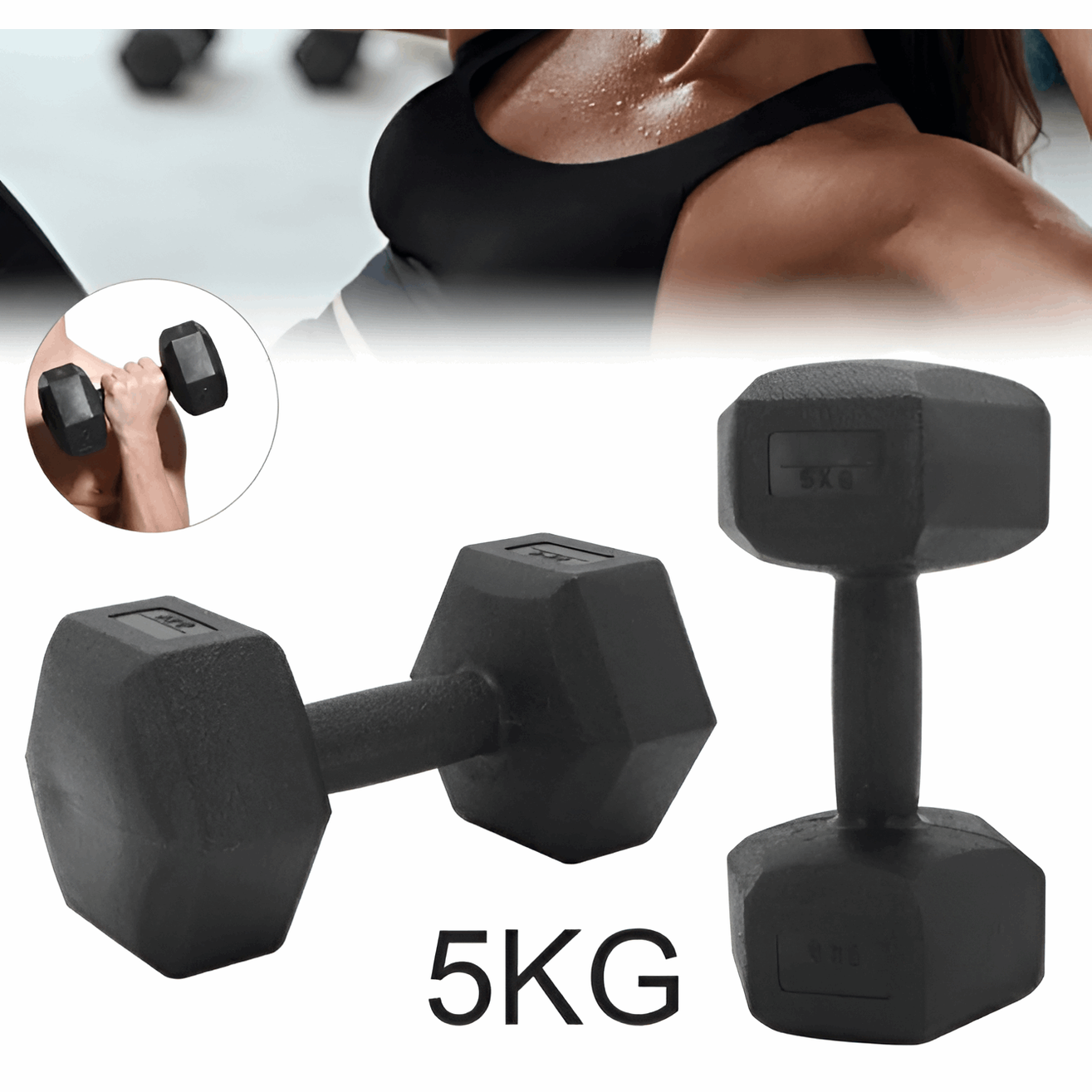 Hexagonal 5kg Dumbbell Pair – Total 10kg